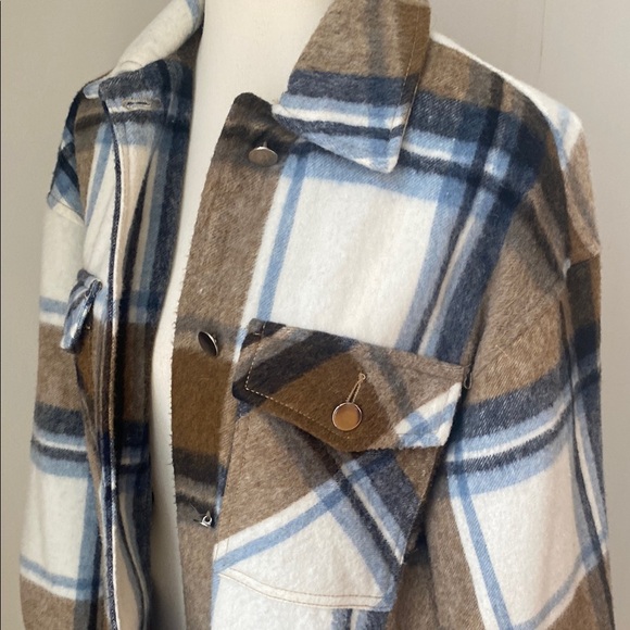 Zara shirtjack chore coat barn coat plaid button front warm medium layering - Picture 6 of 11